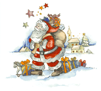 CHRISTMAS TIME-SANTA SCENE WITH BAG OF GIFTS