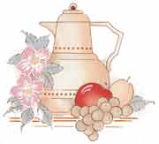 Coffee Pot with Apples, Grapes and Peach Bits