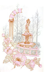 Lady in Fountain Scene - Bright Gold