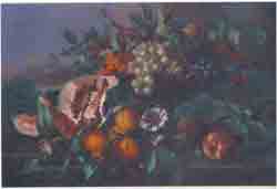 Pottery & Fruit Mural Peach, Grapes, Melon