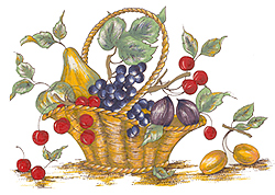 French Fruit Basket  Cherries, Grapes, Plums,Floral, Butterflies