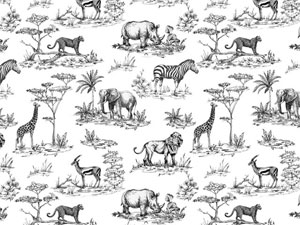 SAFARI,LIONS, TIGERS, GIRAFFES, RHINO, ZEBRA, ELEPHANTS, ANTELOPES, TREES Coverall Chintz