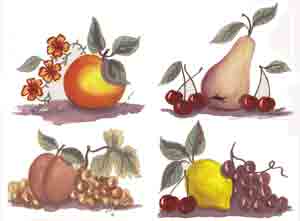 Fruit Accent Set 4 piece Cherries, Peach, Apples, lemon, Grapes, Pear