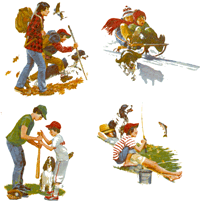 Norman Rockwell Sleighing Fishing Hiking Baseball