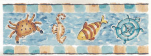 Sealife - Seahorse, Crab, Fish, Turtle Border