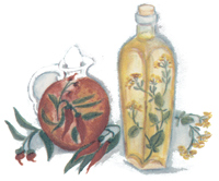 Oil and Vinegar Bottles with herbs