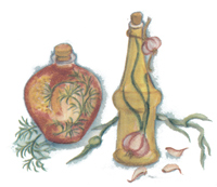 Oil and Vinegar Bottles with herbs