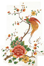 Bright flowers with Bird on Branch