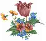 Tulips Bouquet, yellow and blue flowers