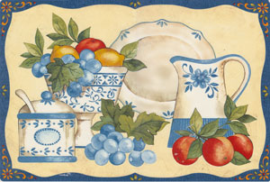 Pitcher, Bowl, Salt Box, Platter with Apples, Lemons, Grapes Mural