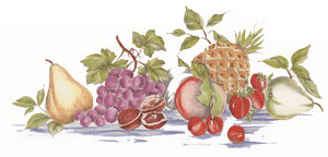 Exotic Fruit  Mural  with Pineapple,  Cherries, Walnuts, Grapes, Strawberries, Apple
