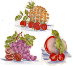 Exotic Fruit Accents 3 piece with Pineapple,  Cherries, Walnuts, Grapes, Strawberries, Apple