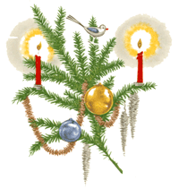 Pine Bough Candles Birds Christmas Ornaments