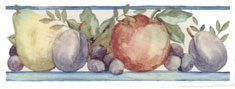 Pastel Fruit Bowl - Apples, Pear, Plum, Grapes Border