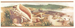 CONCH SHELL SCENE with STARFISH, SAND DOLLAR, MURAL