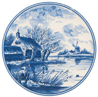 Blue Delft Designs Windmills, Cottages Sailboats