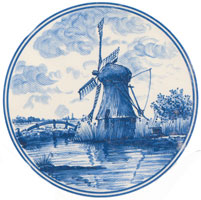 Blue Delft Designs Windmills, Cottages Sailboats