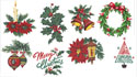 Merry Christmas 8 piece, Wreath, Holly, Poinsetta, Ornament, Bells, Candle, Merry Christmas