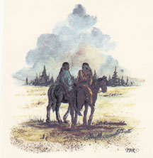 Couple Man & Woman on Horseback