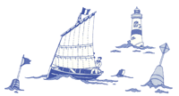 Blue - Ship, Lighthouse, Buoy, at sea Border